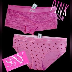🍒*Victoria's Secret Pink* Floral Pink Lace and Pink Cherry Print Set 🩷 (2set)